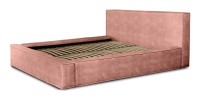 Lit coffre DENALI – Corail – 180x200 cm – Tissu velours doux – Sommier relevable – Rangement intégré 