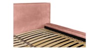 Lit coffre DENALI – Corail – 180x200 cm – Tissu velours doux – Sommier relevable – Rangement intégré 