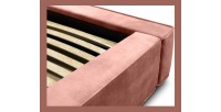 Lit coffre DENALI – Corail – 180x200 cm – Tissu velours doux – Sommier relevable – Rangement intégré 