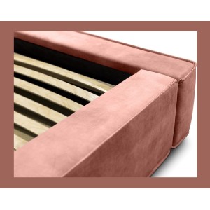 Lit coffre DENALI – Corail – 180x200 cm – Tissu velours doux – Sommier relevable – Rangement intégré 