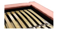 Lit coffre DENALI – Corail – 180x200 cm – Tissu velours doux – Sommier relevable – Rangement intégré 