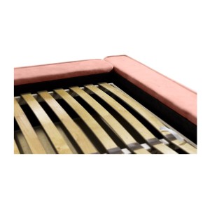 Lit coffre DENALI – Corail – 180x200 cm – Tissu velours doux – Sommier relevable – Rangement intégré 