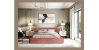 Lit coffre DENALI – Corail – 180x200 cm – Tissu velours doux – Sommier relevable – Rangement intégré 