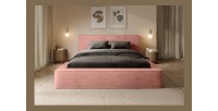 Lit coffre DENALI – Corail – 180x200 cm – Tissu velours doux – Sommier relevable – Rangement intégré