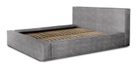Lit coffre DENALI – Gris clair – 180x200 cm – Tissu velours doux – Sommier relevable – Rangement intégré 