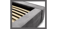 Lit coffre DENALI – Gris clair – 180x200 cm – Tissu velours doux – Sommier relevable – Rangement intégré 