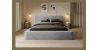 Lit coffre DENALI – Gris clair – 180x200 cm – Tissu velours doux – Sommier relevable – Rangement intégré