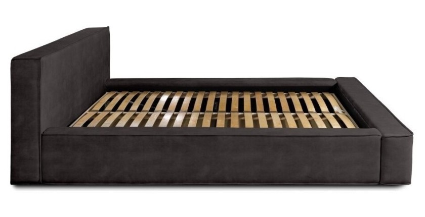 Lit coffre DENALI – Gris anthracite – 180x200 cm – Tissu velours doux – Sommier relevable – Rangement intégré 