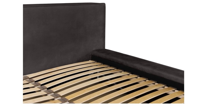 Lit coffre DENALI – Gris anthracite – 180x200 cm – Tissu velours doux – Sommier relevable – Rangement intégré 