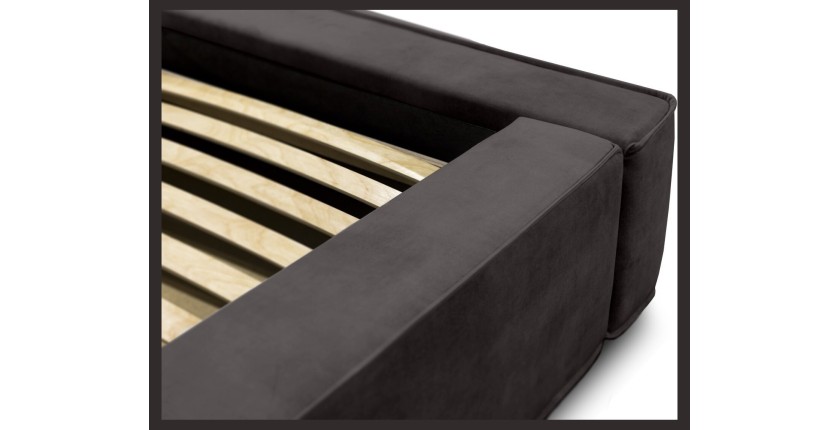 Lit coffre DENALI – Gris anthracite – 180x200 cm – Tissu velours doux – Sommier relevable – Rangement intégré 