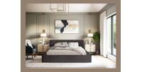 Lit coffre DENALI – Gris anthracite – 180x200 cm – Tissu velours doux – Sommier relevable – Rangement intégré