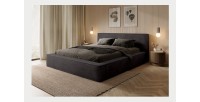 Lit coffre DENALI – Gris anthracite – 180x200 cm – Tissu velours doux – Sommier relevable – Rangement intégré