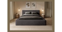 Lit coffre DENALI – Gris anthracite – 180x200 cm – Tissu velours doux – Sommier relevable – Rangement intégré
