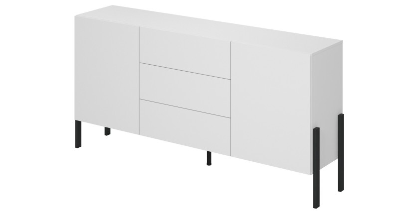 Buffet SALMA 2 Türen &amp; 3 Schubladen Push-to-Open – Weiß Super Matt &amp; Schwarz Matt, 184×90×40 cm