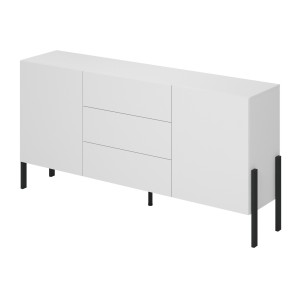 Buffet SALMA 2 portes & 3 tiroirs Push-to-Open – Blanc Super Matt & Noir Mat, 184×90×40 cm