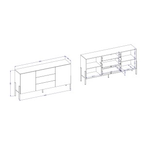 Buffet SALMA 2 portes & 3 tiroirs Push-to-Open – Blanc Super Matt & Noir Mat, 184×90×40 cm