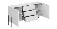 Buffet SALMA 2 portes & 3 tiroirs Push-to-Open – Blanc Super Matt & Noir Mat, 184×90×40 cm
