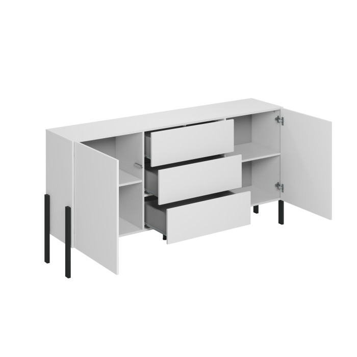 Buffet SALMA 2 porte & 3 cassetti Push-to-Open – Bianco Super Opaco & Nero Opaco, 184×90×40 cm