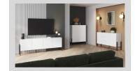 Buffet SALMA 2 portes & 3 tiroirs Push-to-Open – Blanc Super Matt & Noir Mat, 184×90×40 cm