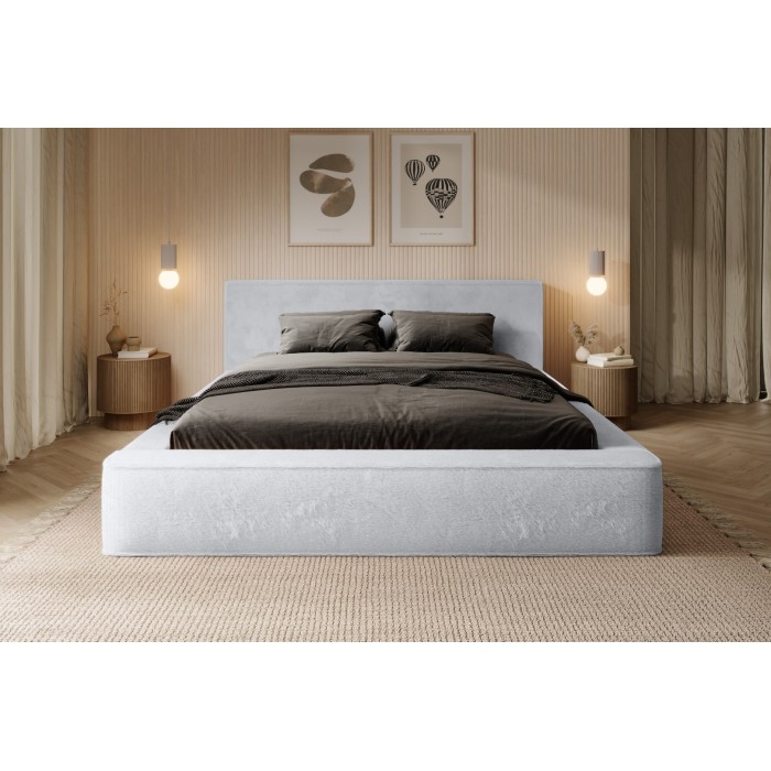 Lit coffre ORLANE – Blanc Nuage polaire – 140x200 cm – Sommier relevable – Design haut de gamme