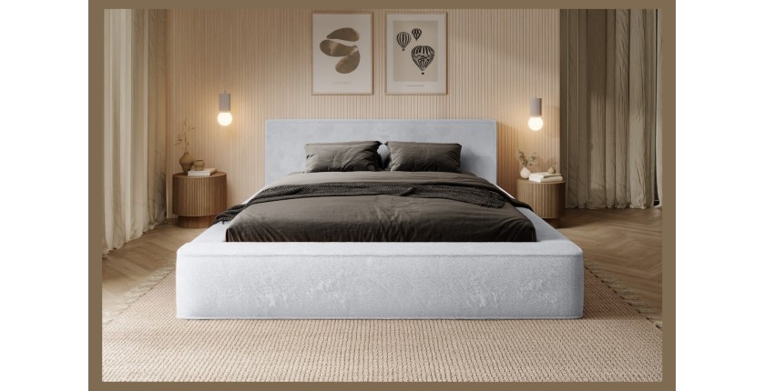 Lit coffre ORLANE – Blanc Nuage polaire – 180x200 cm – Sommier relevable – Design haut de gamme