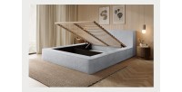 Lit coffre ORLANE – Blanc Nuage polaire – 180x200 cm – Sommier relevable – Design haut de gamme 