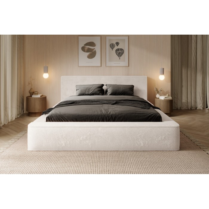 Lit coffre ORLANE – Beige Sable nacré polaire – 140x200 cm – Sommier relevable – Design haut de gamme