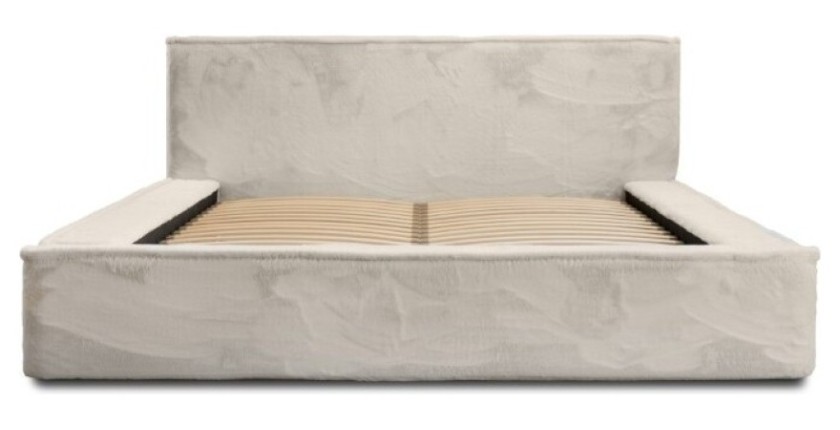 Lit coffre ORLANE – Beige Sable nacré polaire – 160x200 cm – Sommier relevable – Design haut de gamme 