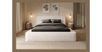 Lit coffre ORLANE – Beige Sable nacré polaire – 160x200 cm – Sommier relevable – Design haut de gamme