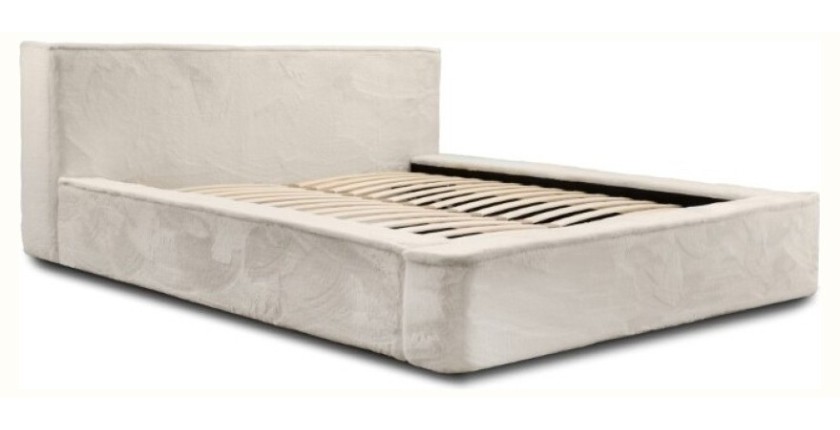 Lit coffre ORLANE – Beige Sable nacré polaire – 160x200 cm – Sommier relevable – Design haut de gamme 