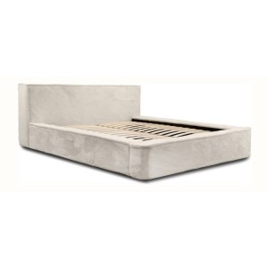 Lit coffre ORLANE – Beige Sable nacré polaire – 160x200 cm – Sommier relevable – Design haut de gamme 