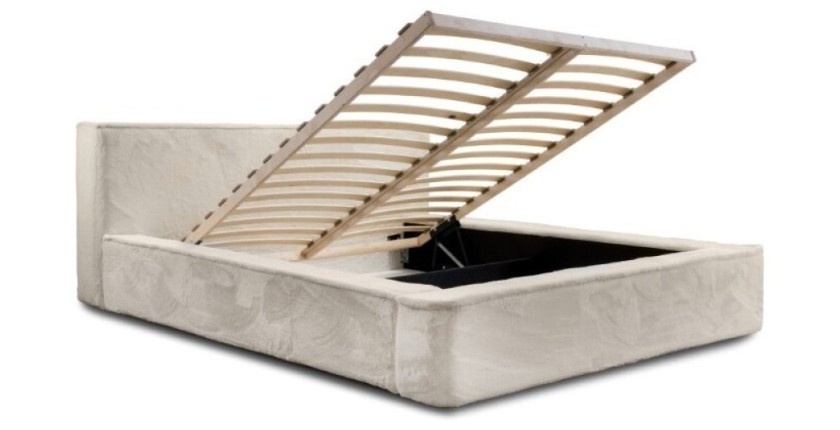 Lit coffre ORLANE – Beige Sable nacré polaire – 160x200 cm – Sommier relevable – Design haut de gamme 