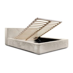 Lit coffre ORLANE – Beige Sable nacré polaire – 160x200 cm – Sommier relevable – Design haut de gamme 