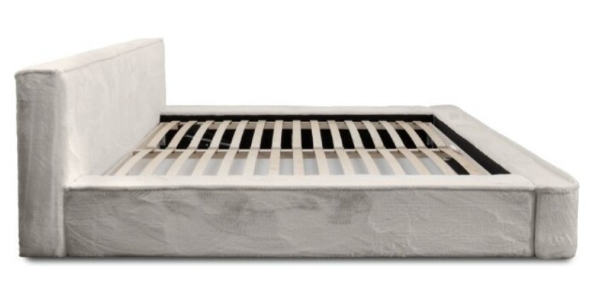 Lit coffre ORLANE – Beige Sable nacré polaire – 160x200 cm – Sommier relevable – Design haut de gamme 