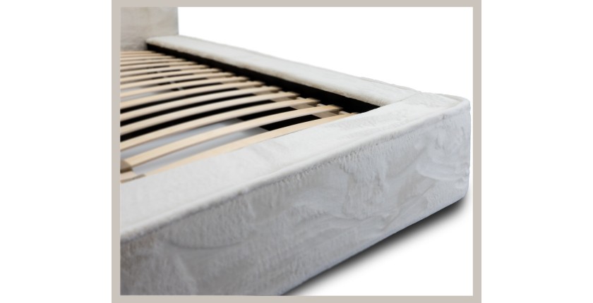 Lit coffre ORLANE – Beige Sable nacré polaire – 160x200 cm – Sommier relevable – Design haut de gamme 