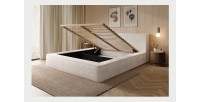 Lit coffre ORLANE – Beige Sable nacré polaire – 160x200 cm – Sommier relevable – Design haut de gamme 