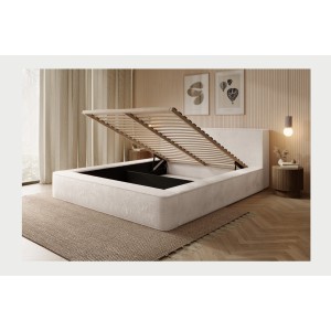 Lit coffre ORLANE – Beige Sable nacré polaire – 160x200 cm – Sommier relevable – Design haut de gamme 