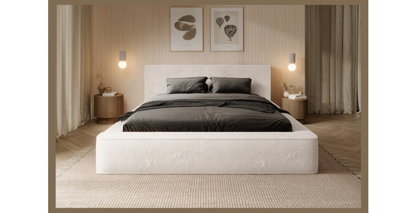 Lit coffre ORLANE – Beige Sable nacré polaire – 180x200 cm – Sommier relevable – Design haut de gamme
