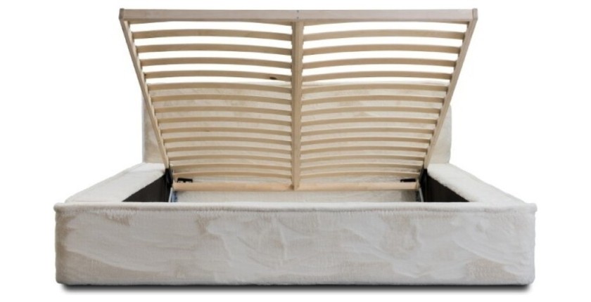 Lit coffre ORLANE – Beige Sable nacré polaire – 180x200 cm – Sommier relevable – Design haut de gamme 