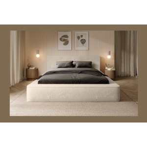 Lit coffre ORLANE – Beige Velours de dune – 180x200 cm – Sommier relevable – Design haut de gamme