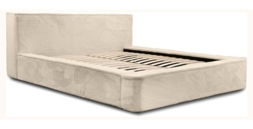 Lit coffre ORLANE – Beige Velours de dune – 180x200 cm – Sommier relevable – Design haut de gamme 