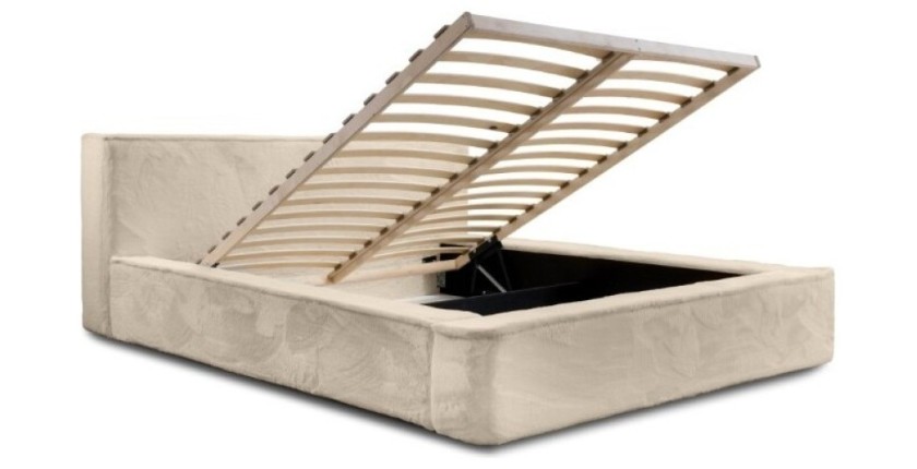 Lit coffre ORLANE – Beige Velours de dune – 180x200 cm – Sommier relevable – Design haut de gamme 