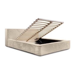 Lit coffre ORLANE – Beige Velours de dune – 180x200 cm – Sommier relevable – Design haut de gamme 
