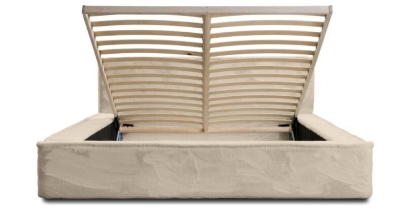 Lit coffre ORLANE – Beige Velours de dune – 180x200 cm – Sommier relevable – Design haut de gamme 