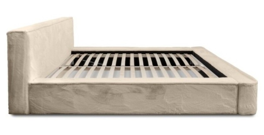 Lit coffre ORLANE – Beige Velours de dune – 180x200 cm – Sommier relevable – Design haut de gamme 