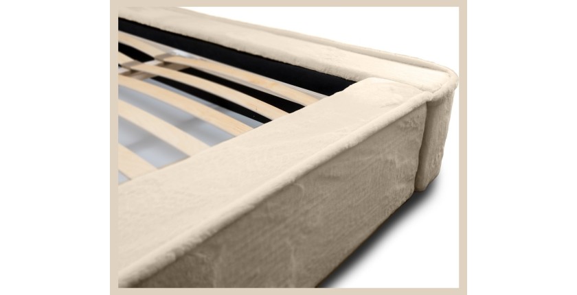Lit coffre ORLANE – Beige Velours de dune – 180x200 cm – Sommier relevable – Design haut de gamme 
