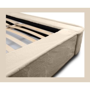 Lit coffre ORLANE – Beige Velours de dune – 180x200 cm – Sommier relevable – Design haut de gamme 