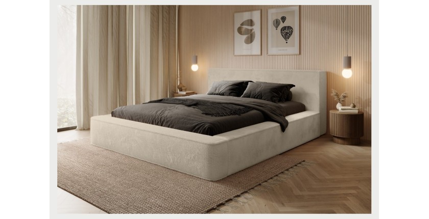 Lit coffre ORLANE – Beige Velours de dune – 180x200 cm – Sommier relevable – Design haut de gamme 