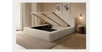 Lit coffre ORLANE – Beige Velours de dune – 180x200 cm – Sommier relevable – Design haut de gamme 