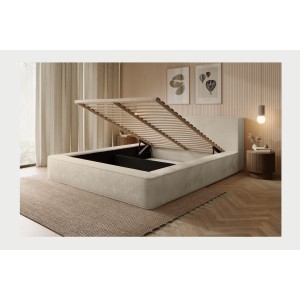 Lit coffre ORLANE – Beige Velours de dune – 180x200 cm – Sommier relevable – Design haut de gamme 